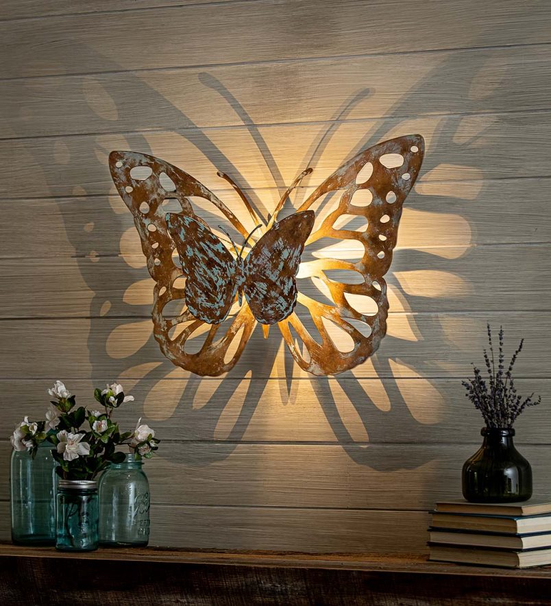 osvetljena lasersko izrezana stenska umetnost metulja Plow & Hearth 2V46082387 gospodinjska posoda