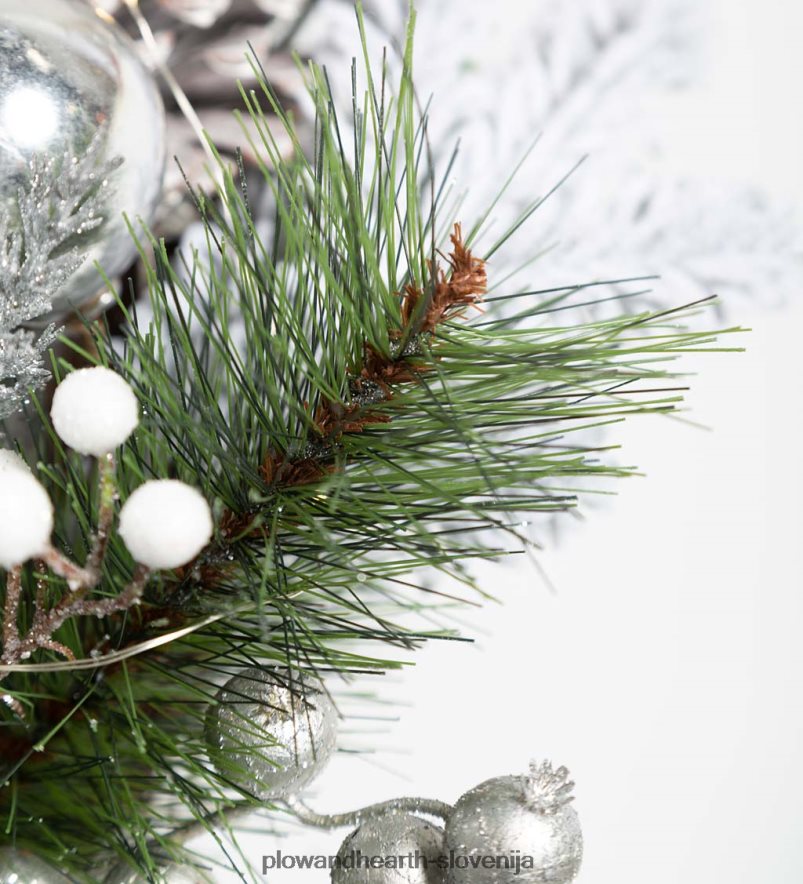 osvetljen srebrn zimzelen praznični venec Plow & Hearth 2V46081712 gospodinjska posoda