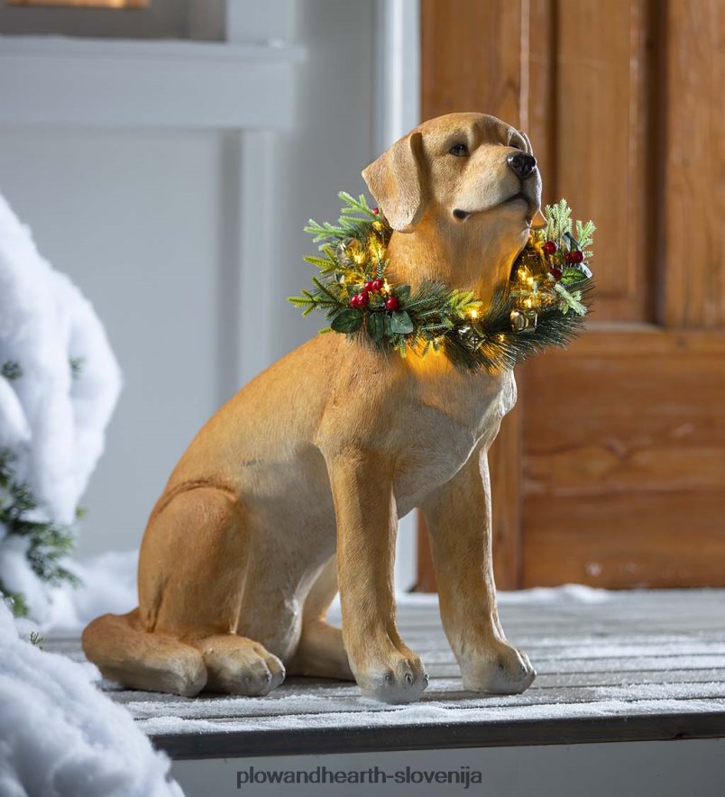 kip rumenega labradorca z odstranljivim osvetljenim prazničnim venčkom Plow & Hearth 2V46081693 gospodinjska posoda