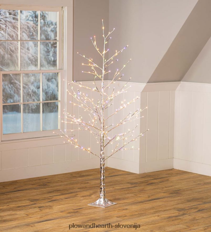 srebrno kovinsko drevo za notranje/zunanje prostore z lučkami z dvojno funkcijo Plow & Hearth 2V46081672 gospodinjska posoda