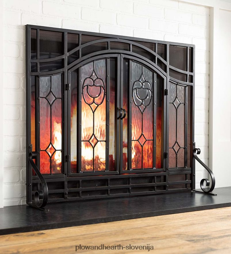 dvovratna kaminska pregrada s steklenimi cvetličnimi paneli Plow & Hearth 2V46082876 Ognjišče