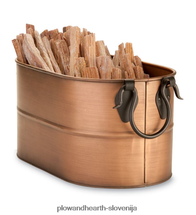 bakreno obdelano vedro za drva Plow & Hearth 2V46082707 Ognjišče