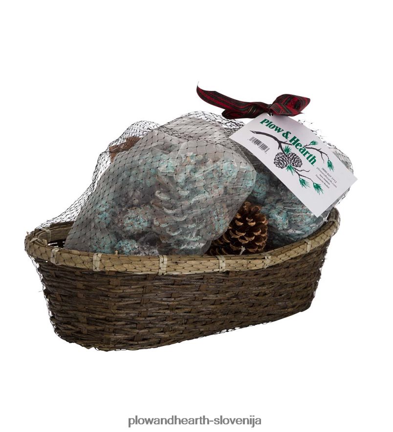 praznična darilna košara za podžig ognja z lesom, barvnimi stožci in voščenimi stožci Plow & Hearth 2V46082706 Ognjišče