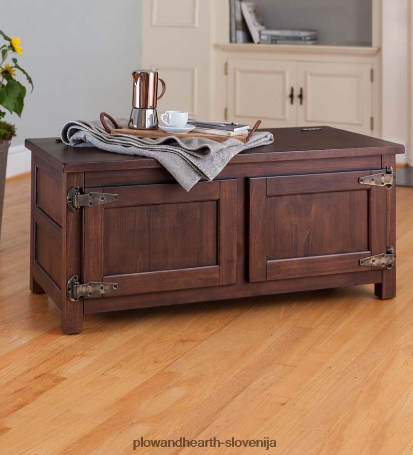 lesena klubska mizica/klop iz portlandske ledenice z repliko okovja - oreh Plow & Hearth 2V46081984 pohištvo