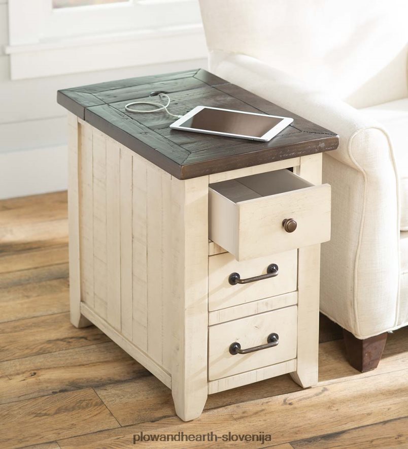 stranska mizica za elektrarno iz predelanega lesa cape charles z vrati usb - bela Plow & Hearth 2V46081987 pohištvo