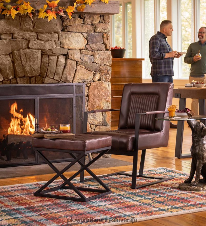 usnjeni in jekleni stol wayne - temna siena Plow & Hearth 2V46082031 pohištvo