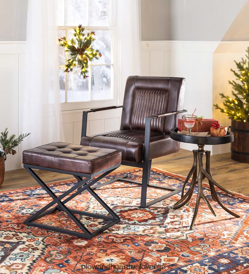 usnjeni in jekleni stol wayne - temna siena Plow & Hearth 2V46082031 pohištvo