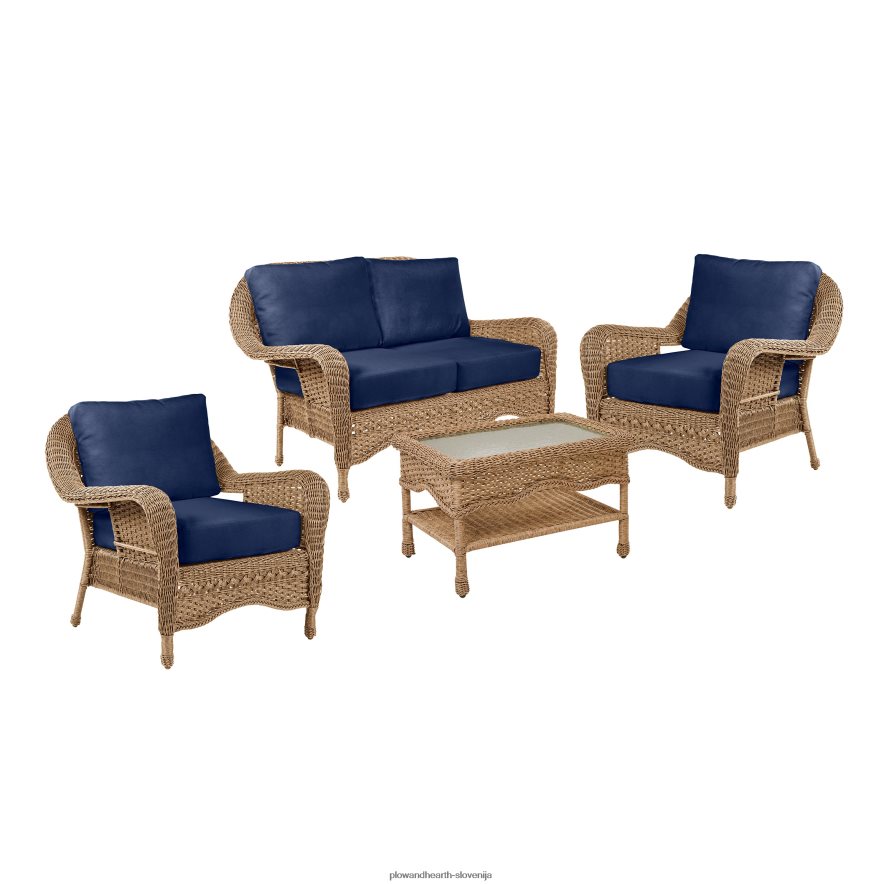 prospect hill zunanji pleteni globoki sedeži ljubezenska sedežna garnitura z blazinami - oblak bela s polnočno mornarskimi blazinami Plow & Hearth 2V46083261 pohištvo