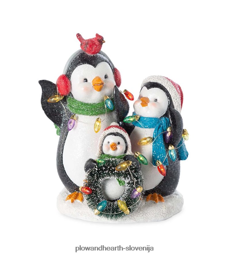 osvetljen trio pingvinov z božičnimi lučkami Plow & Hearth 2V46082211 sezonsko in darila