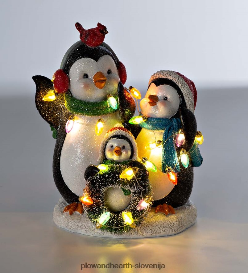 osvetljen trio pingvinov z božičnimi lučkami Plow & Hearth 2V46082211 sezonsko in darila