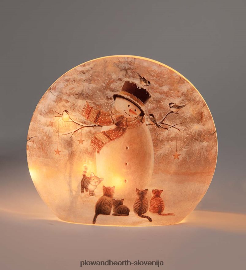 osvetljeni namizni dekor s snežakom in mucki Plow & Hearth 2V46082168 sezonsko in darila