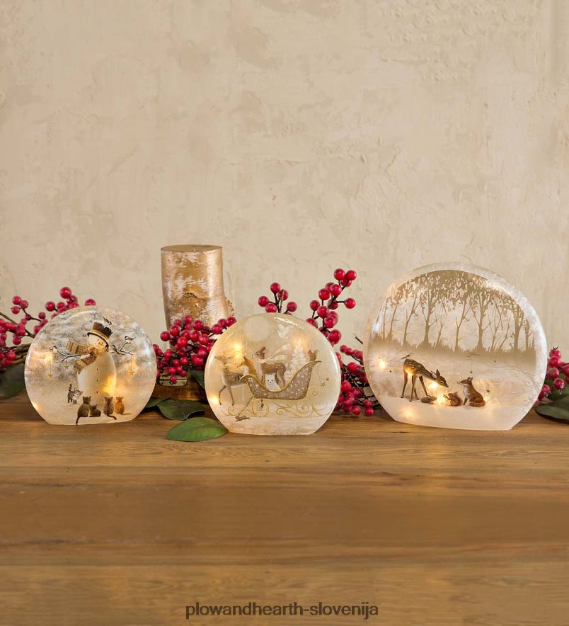osvetljeni namizni dekor s snežakom in mucki Plow & Hearth 2V46082168 sezonsko in darila