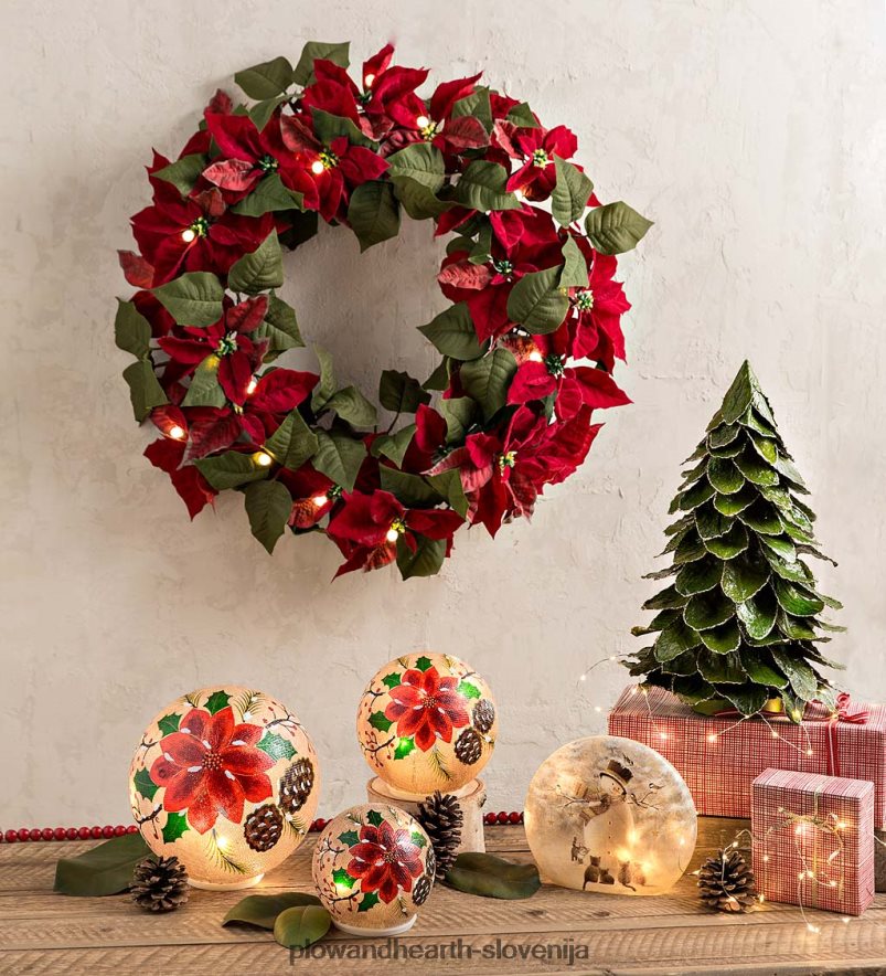 osvetljeni namizni dekor s snežakom in mucki Plow & Hearth 2V46082168 sezonsko in darila