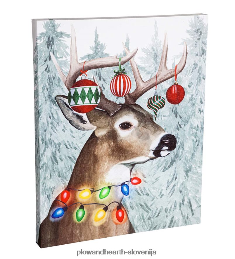 praznični gozdni praznik jelena osvetljena stenska umetnost Plow & Hearth 2V46082229 sezonsko in darila